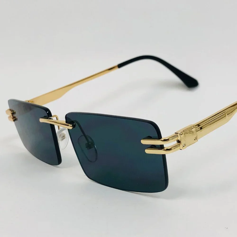Men Sunglasses Dark Black Lens Trendy New Fashion Retro Shades Gold Metal Lentes